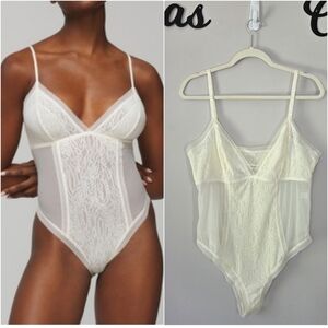 Soma Lace Bodysuit Ivory‎ 2-Snap Closure Stretchy Keyhole Back Size XL NWT